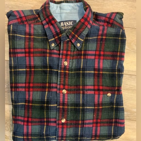 Basic Options plaid cordurouy button down. Size L - Picture 1 of 3